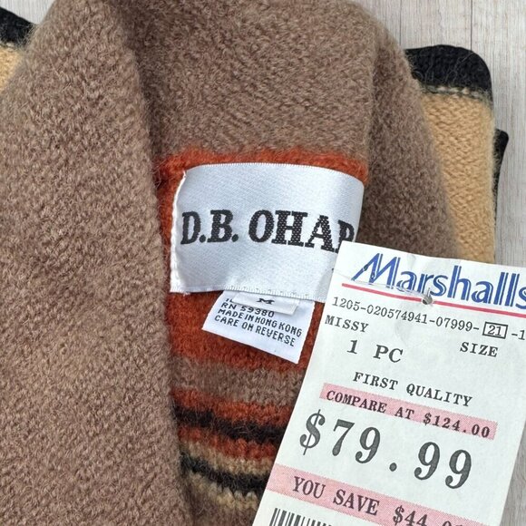 DB OHARA NWT Vintage Wool Blanket Sweater Fall Earthy Stripe Double Breasted M - Picture 6 of 9